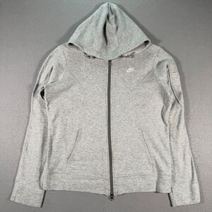 Vintage Nike Hoodie Sweatshirt Women Large 12-14 Gray Full Zip Fleece Active Y2K